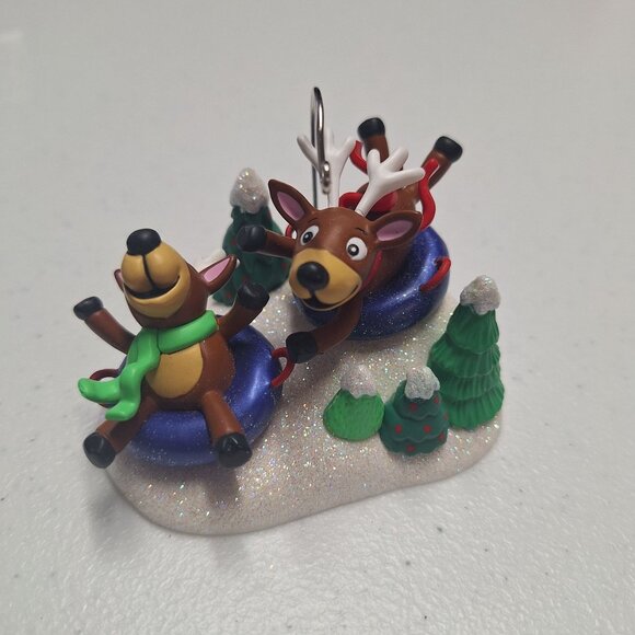 Hallmark Ornament Reindeer Tubing Fun Christmas Tree Decor Winter Snow - Picture 1 of 7